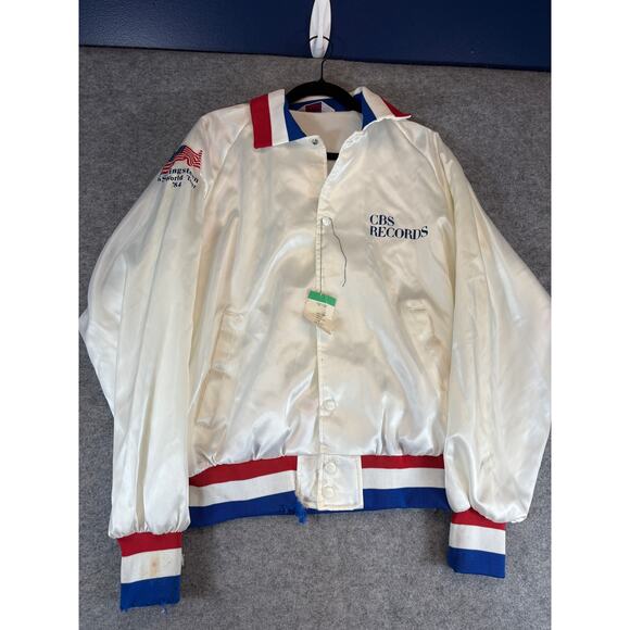 VTG 80s Bruce Springsteen Born In The USA CBS Records Satin Bomber Jacket Mens L - Picture 2 of 8